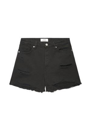 Terranova, IN CON STRAPPI E ORLO SFRANGIATO - Shorts di jeans - nero