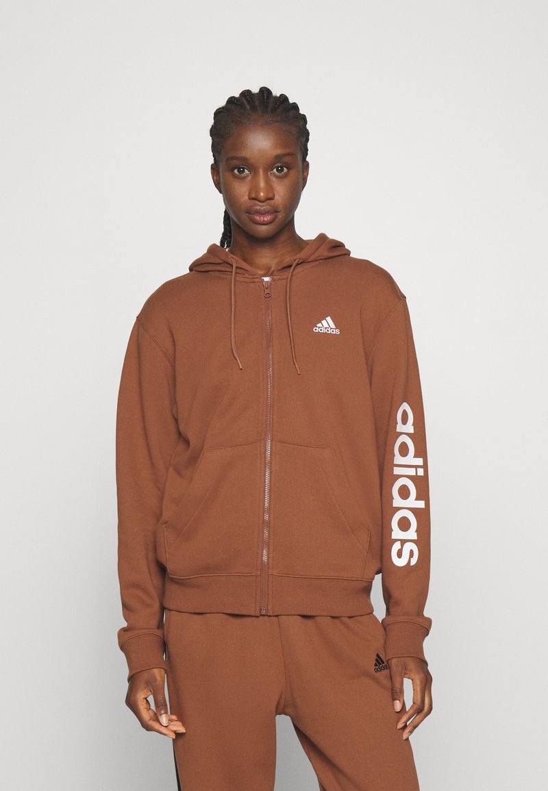 adidas Sportswear ESSENTIALS LINEAR FULL-ZIP - Mikina so zipsom - preloved brown/white