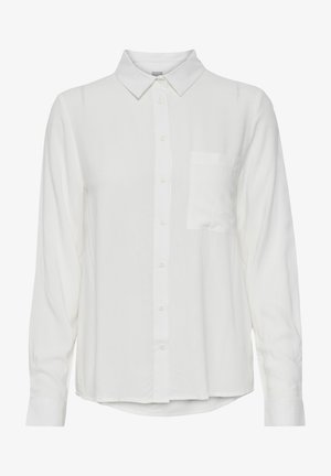 Chemise blanche à manches longues avec un col boutonné, une poche poitrine unique et un tissu doux et lisse. Design classique avec un ourlet droit.
