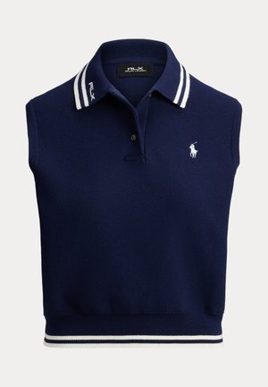 COTTON-BLEND POLO-COLLAR SWEATER - Pulóver - refined navy/white splash