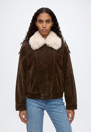 Abercrombie & Fitch, BOMBER FLOCKED DENIM - Яке бомбър - brown