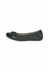Ballerine in pelle nera con punta lucida, decorazione a fiocco e suola flessibile. Presenta una morbida fodera interna per il massimo comfort.