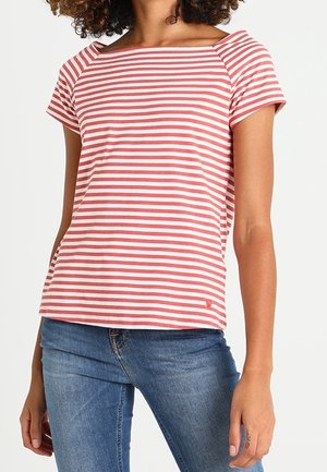 Červeno-bílé pruhované tričko s krátkým rukávem a čtvercovým výstřihem. Měkký bavlněný materiál s volným střihem a minimalistickými designovými detaily.