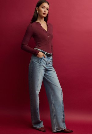 BUTTON DETAIL HENLEY - REGULAR FIT - Long sleeved top - burgundy wine