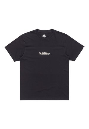 Czarna bawełniana koszulka z okrągłym dekoltem, krótkimi rękawami i centralnym logo w białym kolorze z delikatnym efektem cienia.