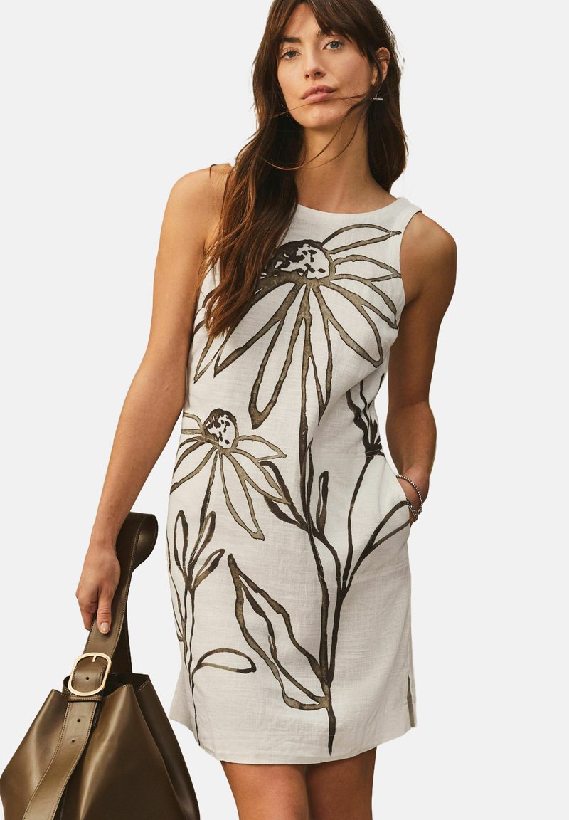 Next - Day dress - cream mono placement floral, Enlarge