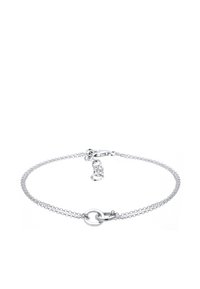 Silverkedjearmband med länkade cirkulära detaljer, justerbart lås och en delikat struktur med fina kedjelänkar.