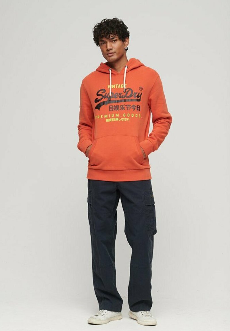 Superdry & Co CLASSIC VL HERITAGE WASHED - Felpa con cappuccio - denim co rust orange