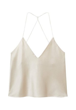 Top in satin color crema con sottili spalline incrociate e scollatura a V.