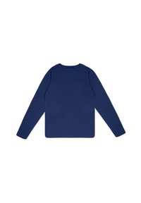 Langarmhemd in Marineblau, aus weicher Baumwolle, Rundhalsausschnitt, figuresschnitt, mit einer glatten Textur und ohne sichtbare Logos oder Muster.