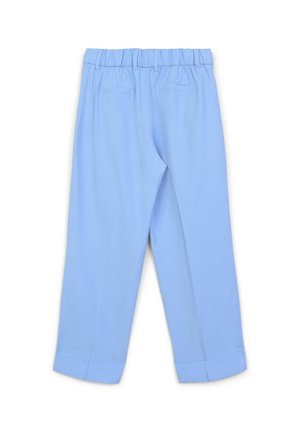 Pantaloni azzurri con una texture morbida, dotati di una vita elasticizzata e due tasche posteriori. Design a gamba dritta con orli risvoltati.