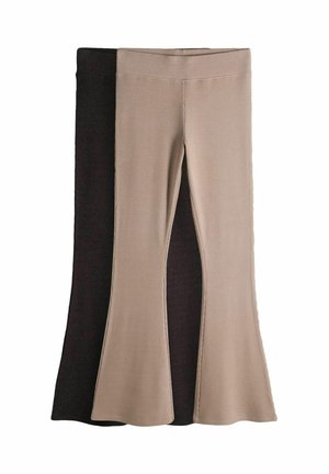 To par flared leggings: et i sort og et i beige. Fremstillet af ribbet materiale med en blød tekstur og elastiske taljebånd.