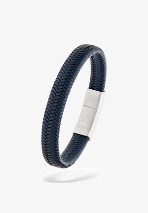 Marineblaues geflochtenes Lederarmband mit silberner, rechteckiger Magnetverschluss, graviert mit "s.Oliver STEEL."