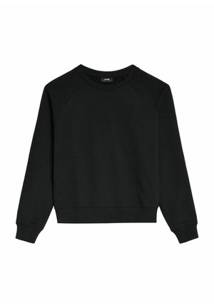 Czarna bluza z bawełnianej mieszanki, z okrągłym dekoltem, długimi rękawami raglanowymi oraz ściągaczami przy mankietach i u dołu, co zapewnia dopasowany wygląd.