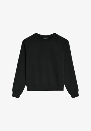 Czarna bluza z bawełnianej mieszanki, z okrągłym dekoltem, długimi rękawami raglanowymi oraz ściągaczami przy mankietach i u dołu, co zapewnia dopasowany wygląd.