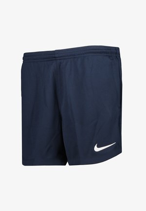Shorts de bain Nike en bleu marine, fabriqués en matériau léger. Dotés d'une taille élastique et d'un logo swoosh Nike blanc sur le devant.