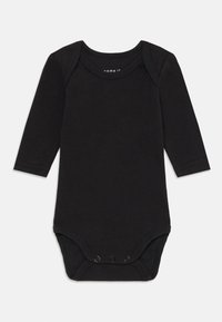 Svart langermet bodysuit laget av myk bomull. Har rund hals og trykknapper i bunnen for enkel påkledning.