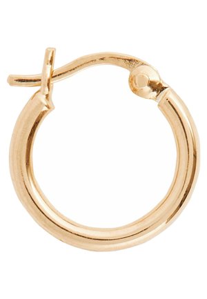Gold-tone hoop earring with a polished finish, featuring a hinged design and smooth, round shape. Measures approximately 2 cm in diameter.