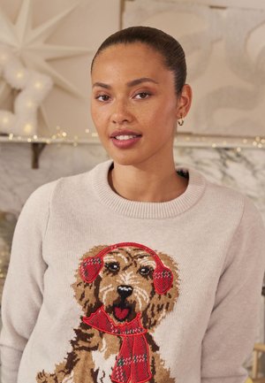 Next Maglione - cream tartan dog graphic