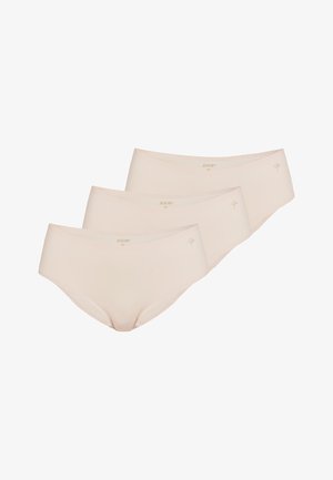 Trois culottes beiges sans coutures pour femmes en taille moyenne, chacune avec un petit logo floral et la marque « JOOP! » sur la ceinture.