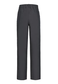 Mörkgrå, lätta, vattenavvisande byxor med resårmidja. Rak passform utan synliga fickor eller dekorationer.