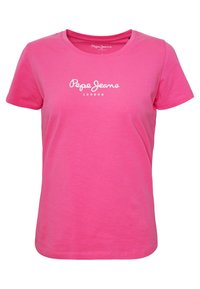 Pink cotton T-shirt with short sleeves and a round neck. Features white "Pepe Jeans London" logo centered on the front.