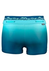 Men's swim shorts in a gradient blue design, featuring an elastic waistband with "BEactive" branding and a smooth, textured finish.