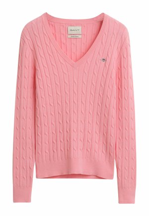 GANT CABLE V NECK - Jumper - geranium pink