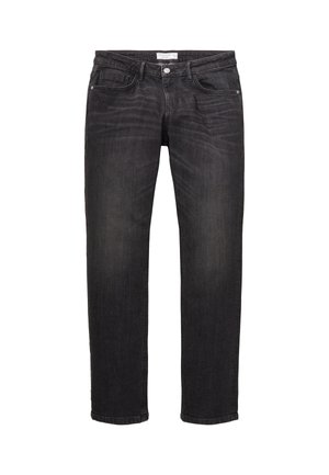 Čierne džíny z denimu so rovný strihom, ktoré majú päť vreciek, zips a jemné pranie. Rozpoznateľné švy a detaily z kovu.