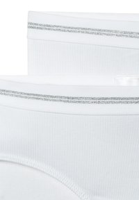 Bílé bavlněné spodní prádlo s žebrovanou strukturou, které má podél pasu pruh ze stříbrného třpytu. Jednoduchý a bezseamový design.