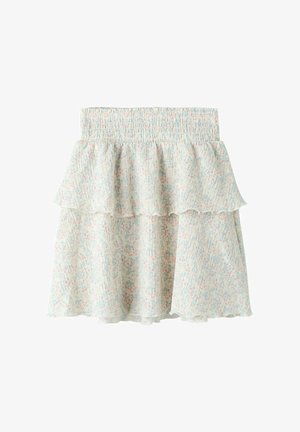 Gonna a più strati leggermente testurizzata con una vita smock in tonalità pastello di rosa e blu, caratterizzata da un orlo ruffled.