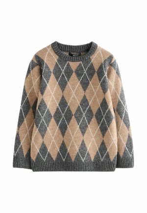 REGULAR FIT- CREW NECK - Strickpullover - charcoal grey/tan brown argyle