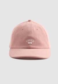 Pink corduroy cap featuring an embroidered "Levi's" logo on the front and a curved brim. Textured fabric with six-panel design.