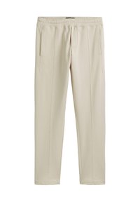 Beige joggerbroeken van zachte stof, met een elastische tailleband, zijzakken en een slim fit ontwerp met subtiele stikdetails.
