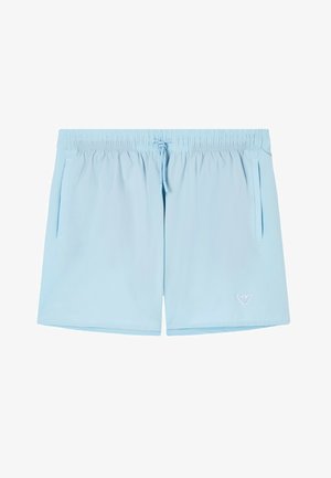 Ανοιχτό μπλε ανδρικό μαγιό με ελαστική μέση, κορδόνι, πλαϊνές τσέπες και μικρό λογότυπο στο αριστερό πόδι.