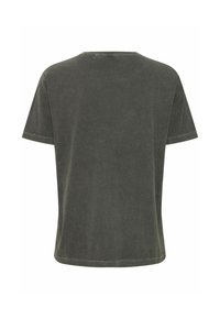 Olive green, short-sleeve t-shirt made of soft fabric. Round neck with stitched hem and casual fit. Simple design, no additional details.