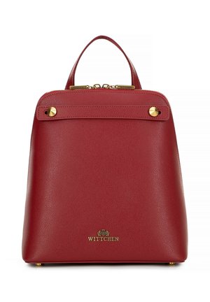 Sac à main en cuir rouge avec une poignée supérieure, accessoires en métal doré, fermeture éclair et logo Wittchen au centre avant.