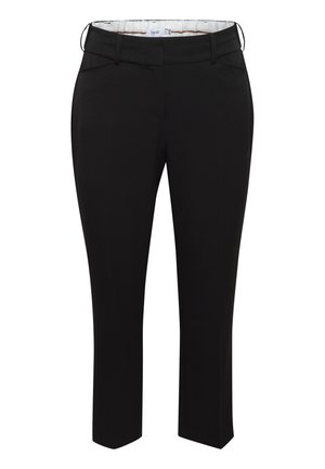 Mustad kohandatud püksid sujuva tekstuuriga, kitsas lõige ja lühendatud pikkus. Omab kahte küljetaskut ja tõmblukuga sulgemist.