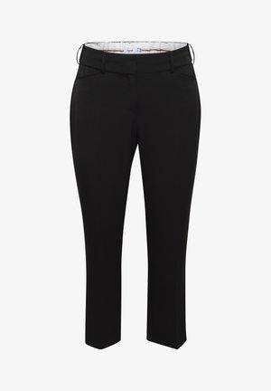 Mustad kohandatud püksid sujuva tekstuuriga, kitsas lõige ja lühendatud pikkus. Omab kahte küljetaskut ja tõmblukuga sulgemist.