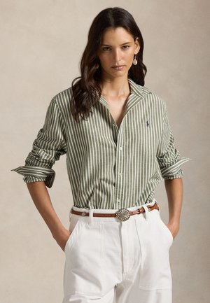 CLASSIC FIT STRIPED COTTON-LINEN SHIRT - Πουκαμίσα με κουμπιά - supply olive/white