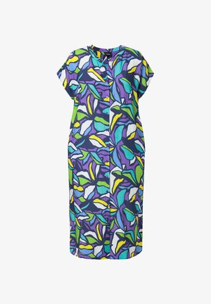 Ulla Popken, MIDIKLEID, BLÄTTER, OVERSIZED, STEHKRAGEN, HALBARM - Freizeitkleid - purple