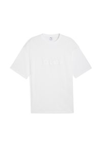 Hvid bomulds T-shirt med en afslappet pasform, med en forhøjet "Turbo" tekstdesign på fronten. Korte ærmer og rund hals.