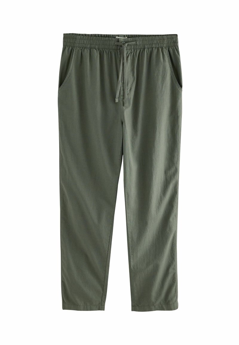 Olivengrønne, letvægtsbukser med elastisk talje og snoretræk, to sidelommer og en tapered ben-design. Glat tekstur, casual pasform.