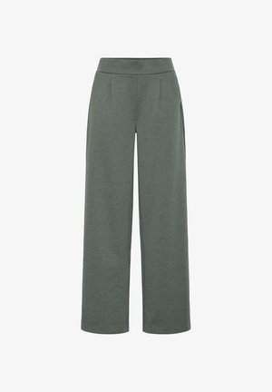 Wijde broek in een zachte, donkergroene stof. Voorzien van een gladde tailleband en voorkruisplooien, met een relaxte pasvorm door de benen.