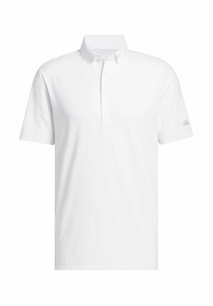 Biała koszulka polo z krótkim rękawem, klasycznym kołnierzem, plisą na trzy guziki oraz haftowanym logo na lewym rękawie. Miękka bawełniana tkanina.