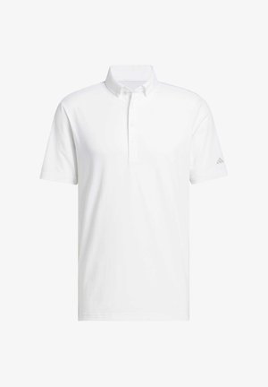 Wit poloshirt met korte mouwen, een klassieke kraag, een drieknopsluiting en een geborduurd logo op de linkermouw. Zachte katoenen stof.