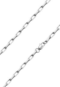 Sølvmessing kædedefleksion med aflange rektangulære led og en kædeklips i form af en hummer. Glat overflade med en poleret finish.