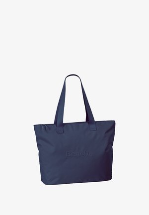 Marineblauwe tote bag gemaakt van zacht, gestructureerd materiaal, met twee stevige handvaten en een geperst "Bench." logo aan de voorkant.