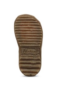 Brun gummisula med vertikala och horisontella spår för bättre grepp, med en rundad form och märkningar för märke och storlek.