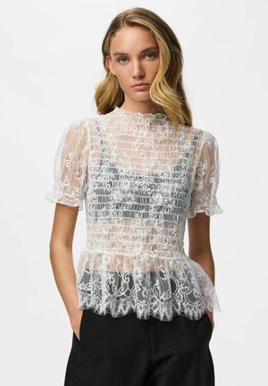 Pieces, SHORT SLEEVED TOP PCJILLY LACE - Blouse - bright white